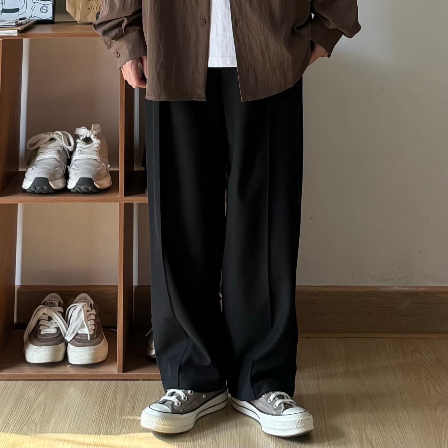 ワイドパンツ メンズ センタープレス ワイド スラックス