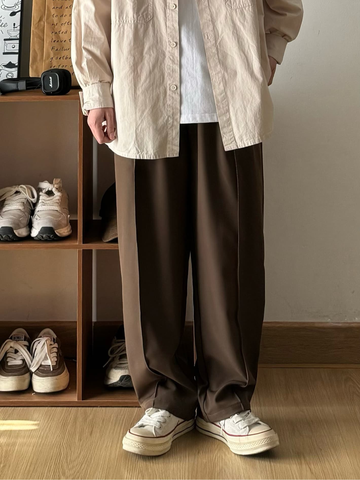 ワイドパンツ メンズ センタープレス ワイド スラックス