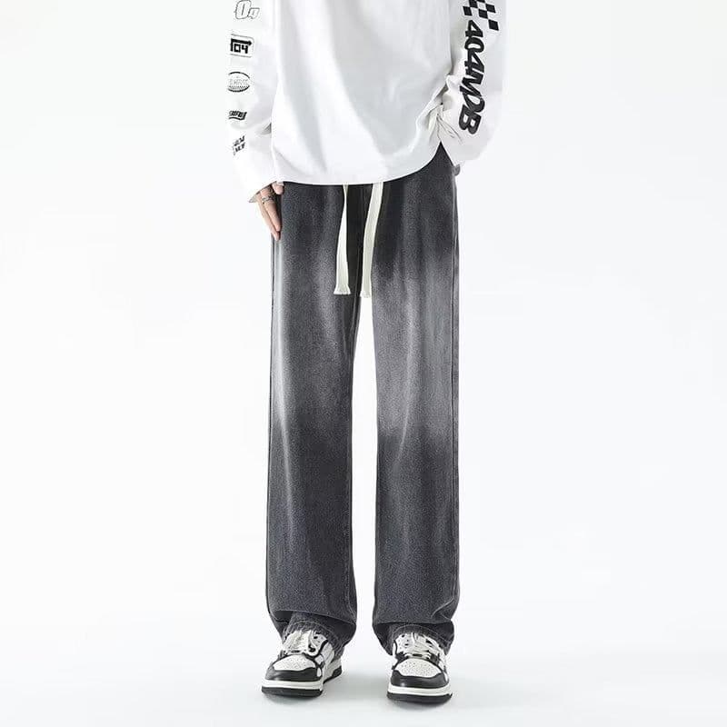 ワイドパンツ メンズ グラデーション加工ストリート風ワイドジーンズ