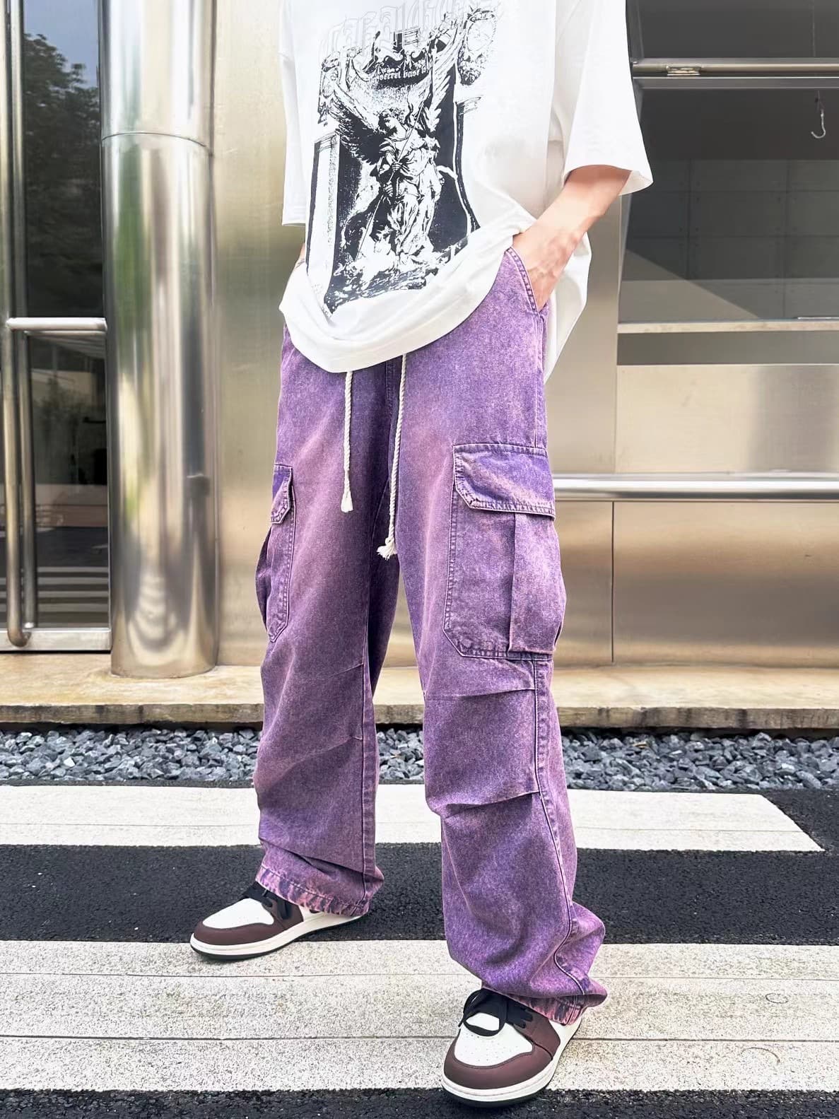 ワイドパンツ メンズ ヴィンテージ加工ワイドカーゴパンツ