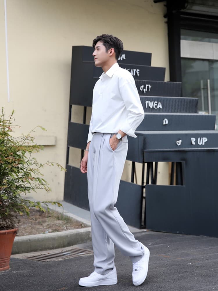 ワイドパンツ メンズ 高身長向け ドレープ感 ストレートワイドパンツ