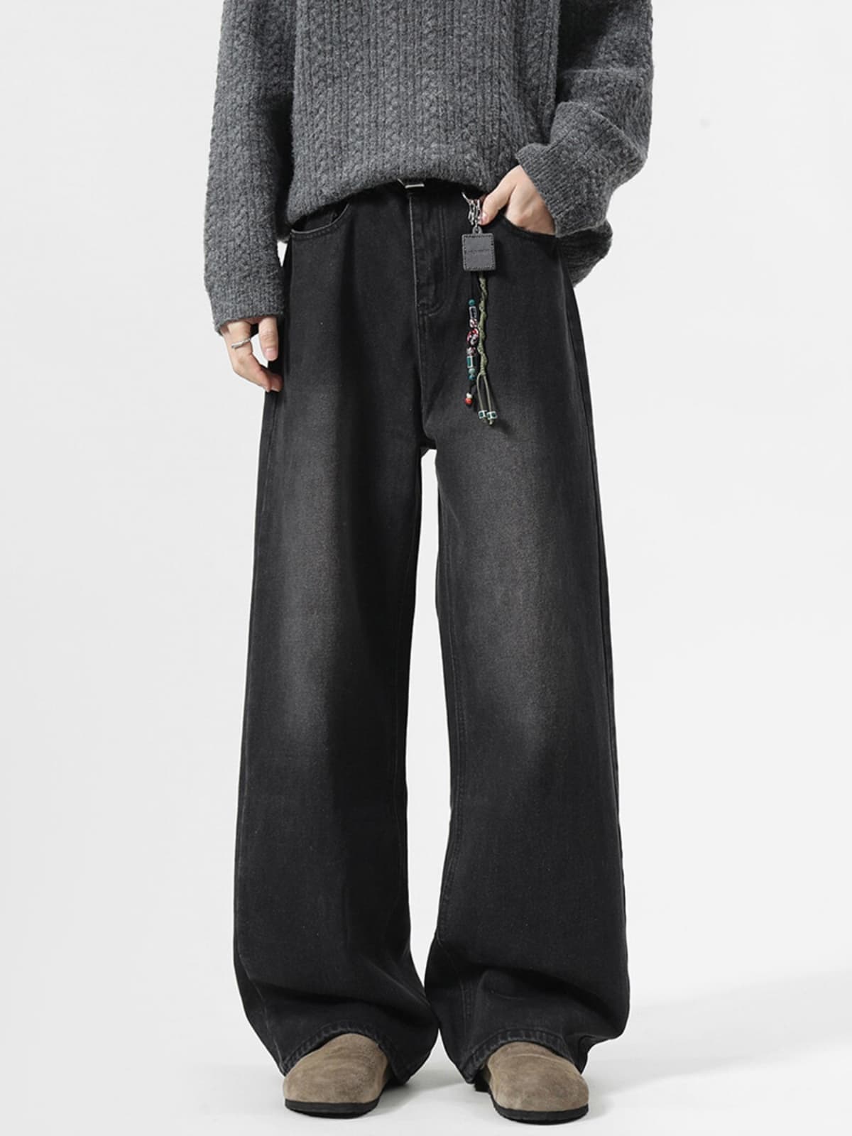 ワイドパンツ メンズ ヴィンテージ加工ワイドデニムパンツ