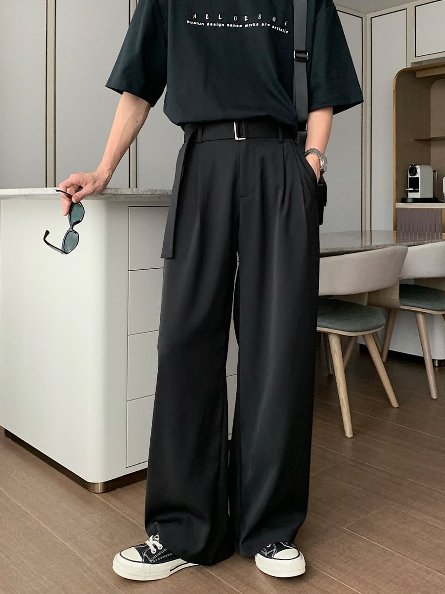 ワイドパンツ メンズ ワイドパンツ メンズ 贅沢ドレープ ベルト付きスラックス