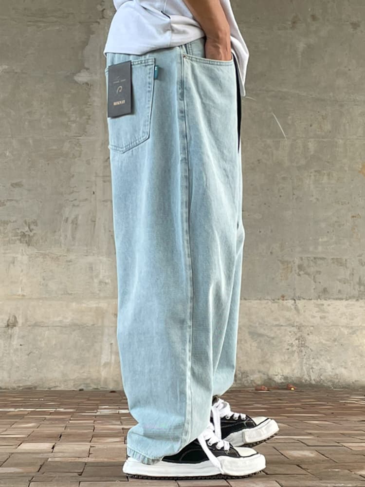 ワイドパンツ メンズ レトロ風超ゆったりデニムワイドパンツ