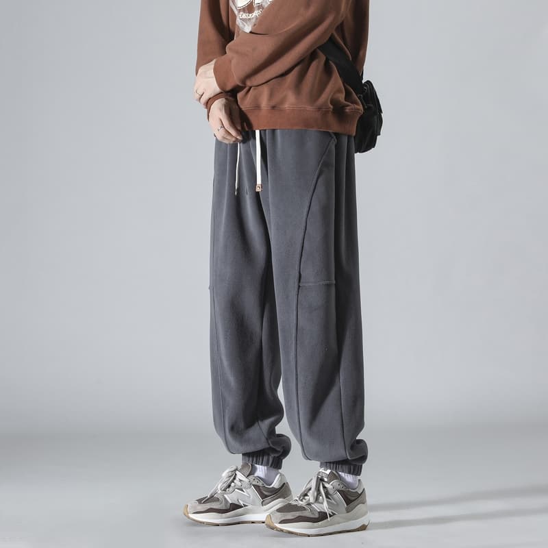 ワイドパンツ メンズ シンプル裾リブジョガーワイドパンツ