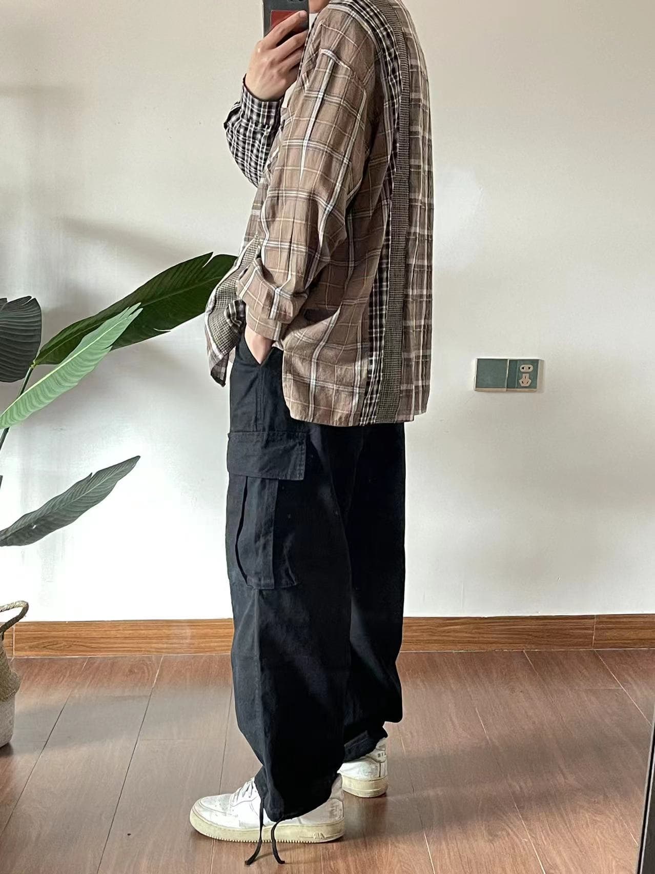 ワイドパンツ メンズ レトロ風マルチポケットカーゴワイドパンツ