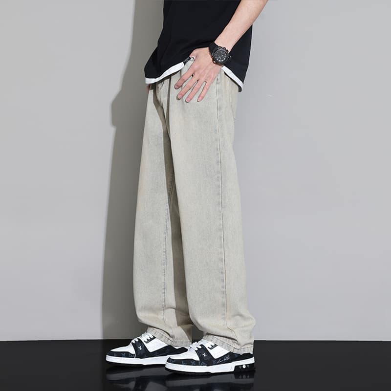 ワイドパンツ メンズ レトロ風ゆったりストレートジーンズ