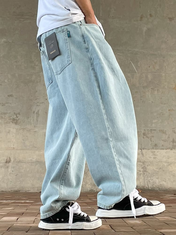 ワイドパンツ メンズ レトロ風超ゆったりデニムワイドパンツ