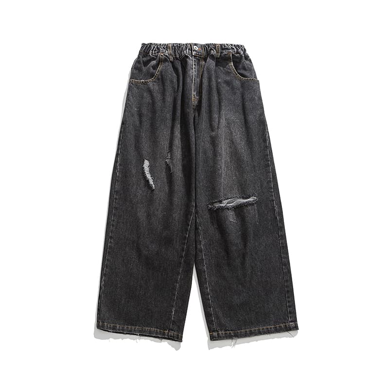 ワイドパンツ メンズ レトロ加工ダメージ ワイドデニムパンツ