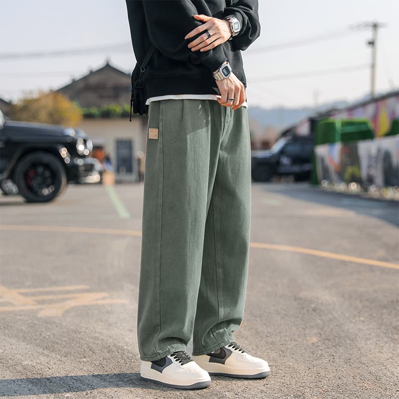 メンズワイドパンツ ゆったりシルエット　ストリート感覚　極上ワイド切替ジーンズ