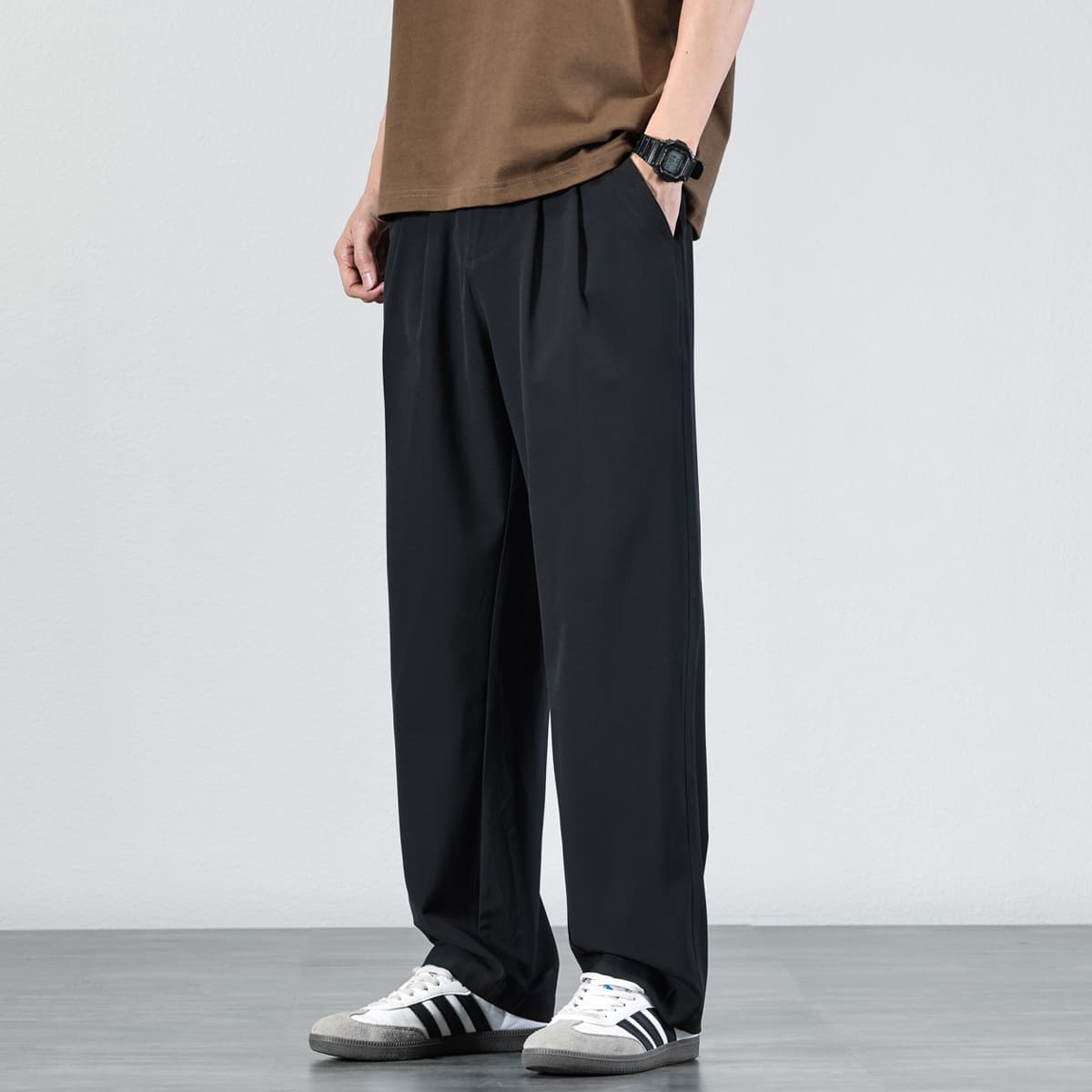 ワイドパンツ メンズ シンプル速乾ストレートワイドパンツ