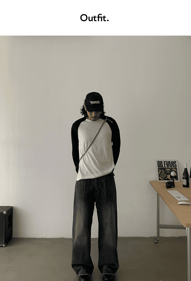 ワイドパンツ メンズ ヴィンテージ加工ゆったりストレートジーンズ