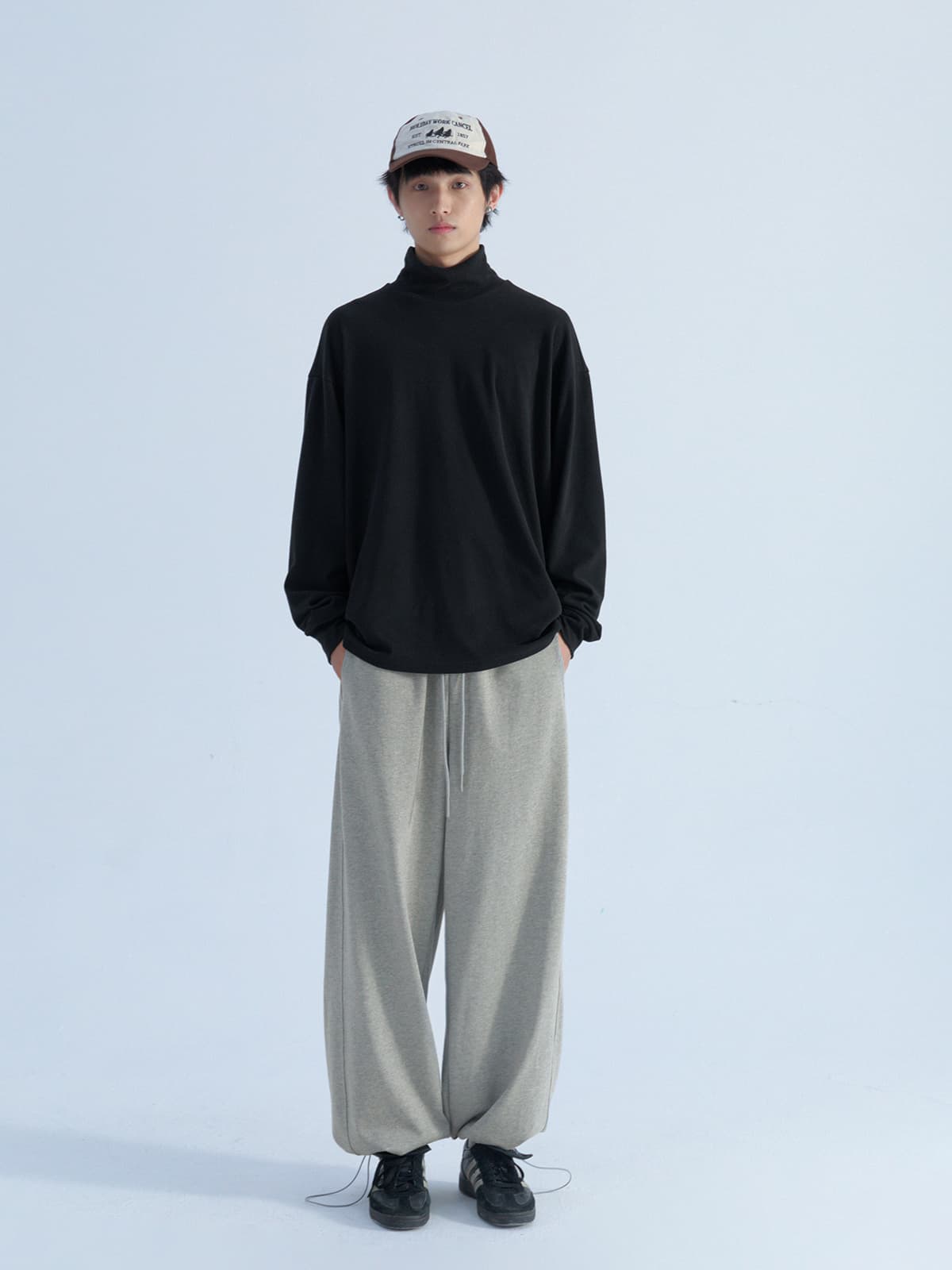 ワイドパンツ メンズ 厚手ニット素材 裾リブワイドスウェットパンツ