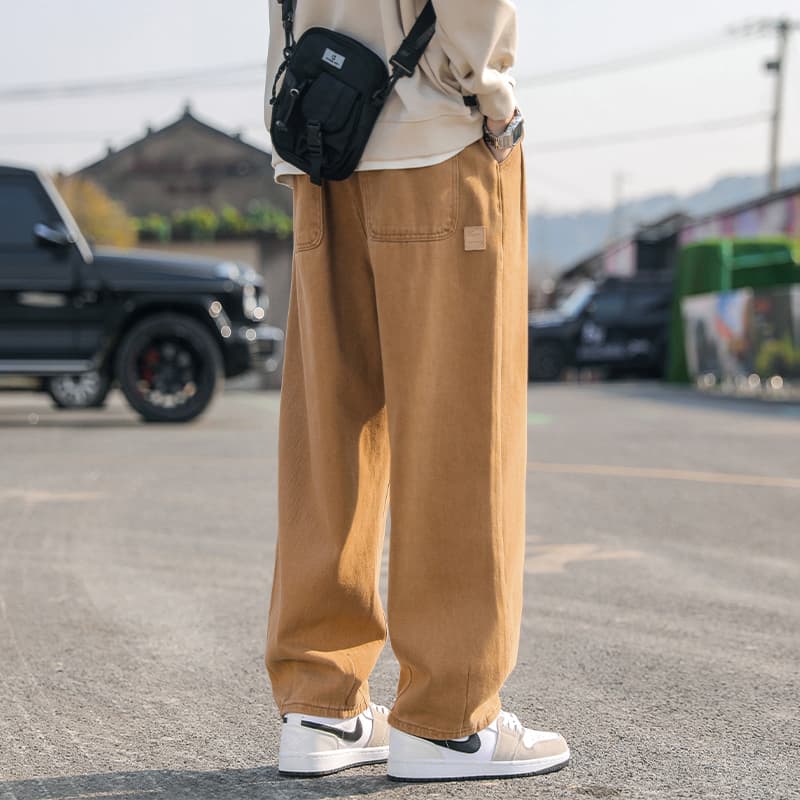 メンズワイドパンツ ゆったりシルエット　ストリート感覚　極上ワイド切替ジーンズ