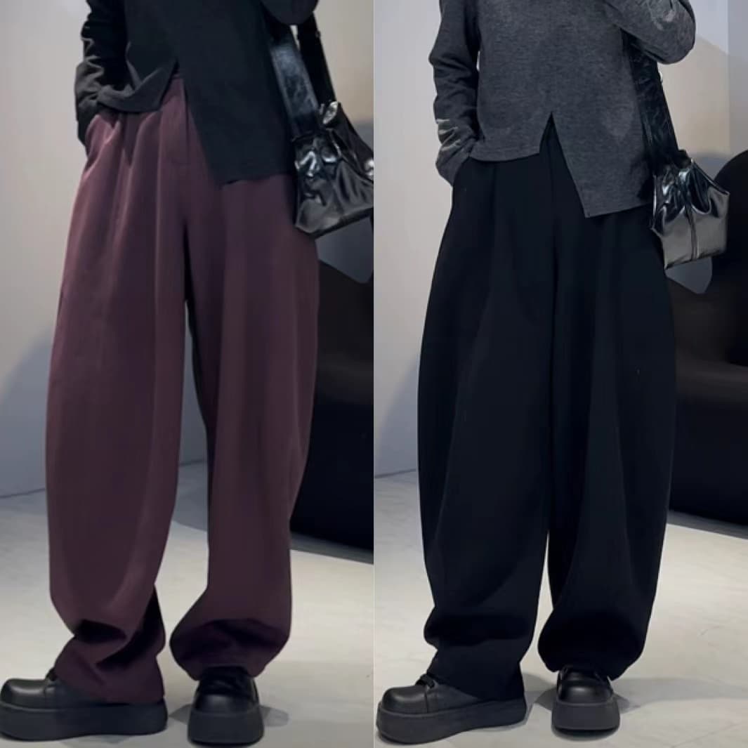 メンズワイドパンツ 落ち感が美しいゆったりシルエット極太スラックス