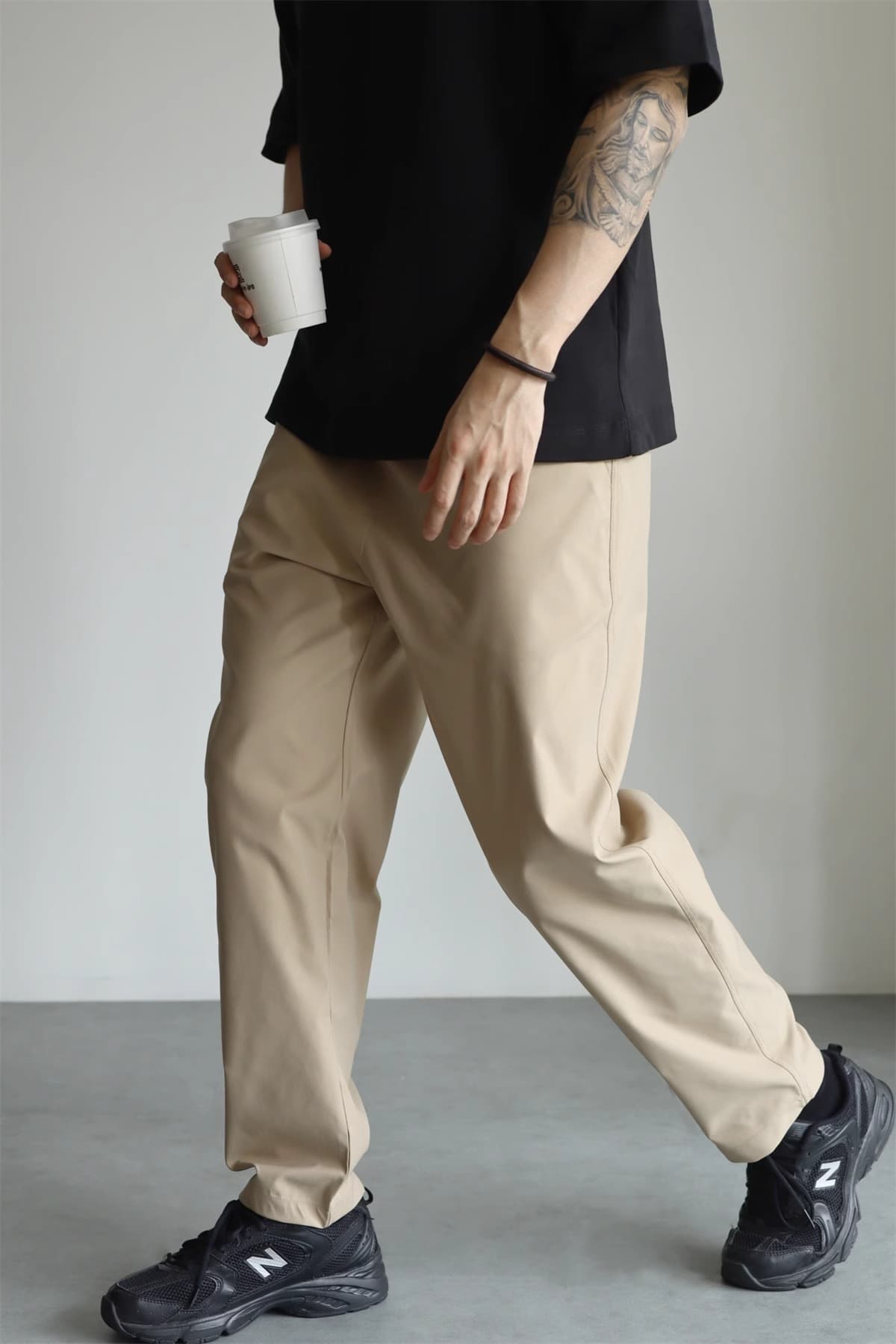 ワイドパンツ メンズ 防シワ機能付きテーパードワイドパンツ