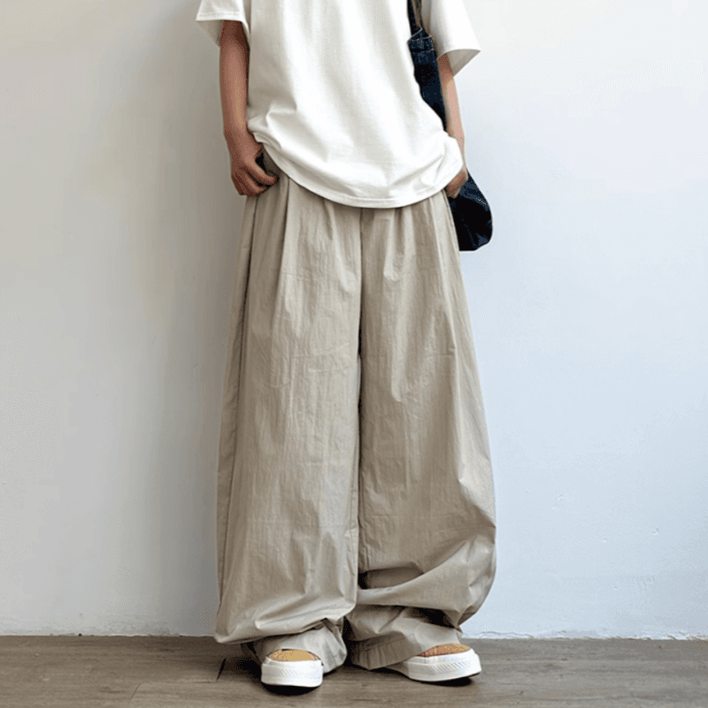 ワイドパンツ メンズ レトロ風薄手ワイドパンツ