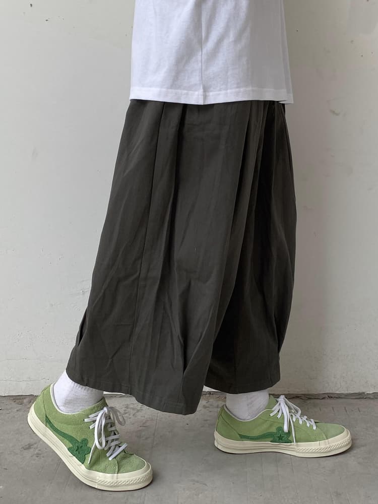 ワイドパンツ メンズ ゆったり八分丈カーゴワイドパンツ