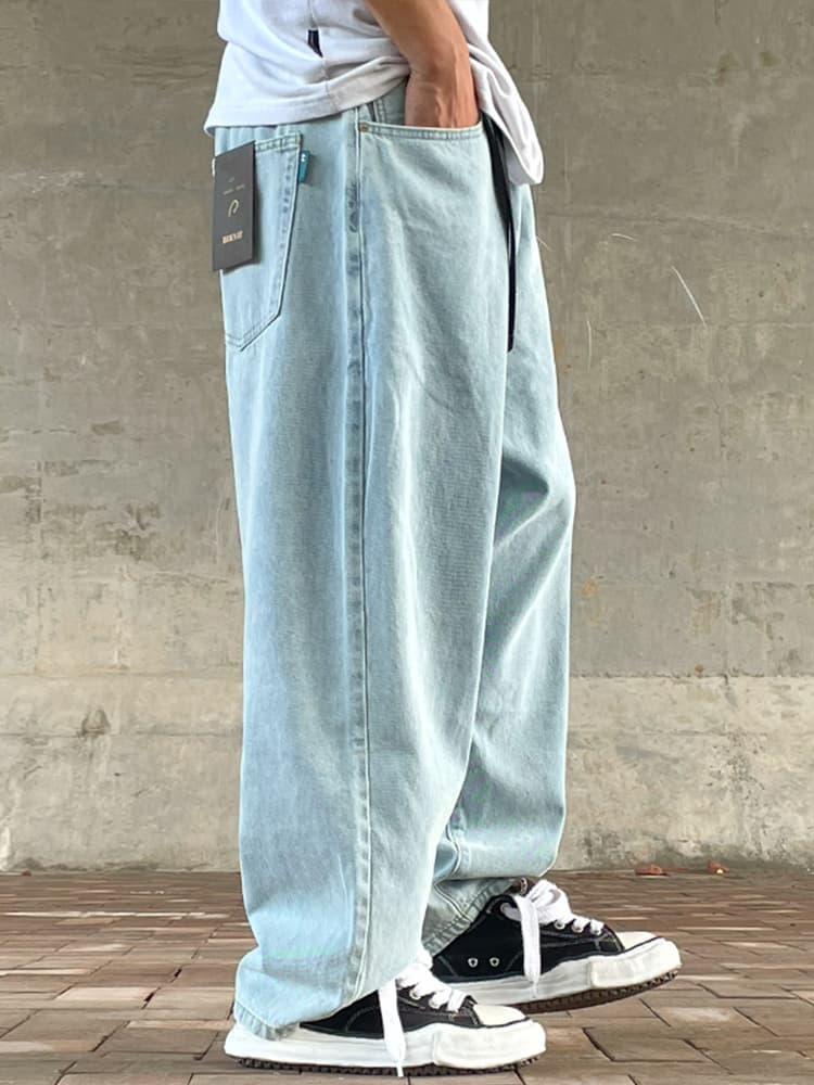 ワイドパンツ メンズ レトロ風超ゆったりデニムワイドパンツ