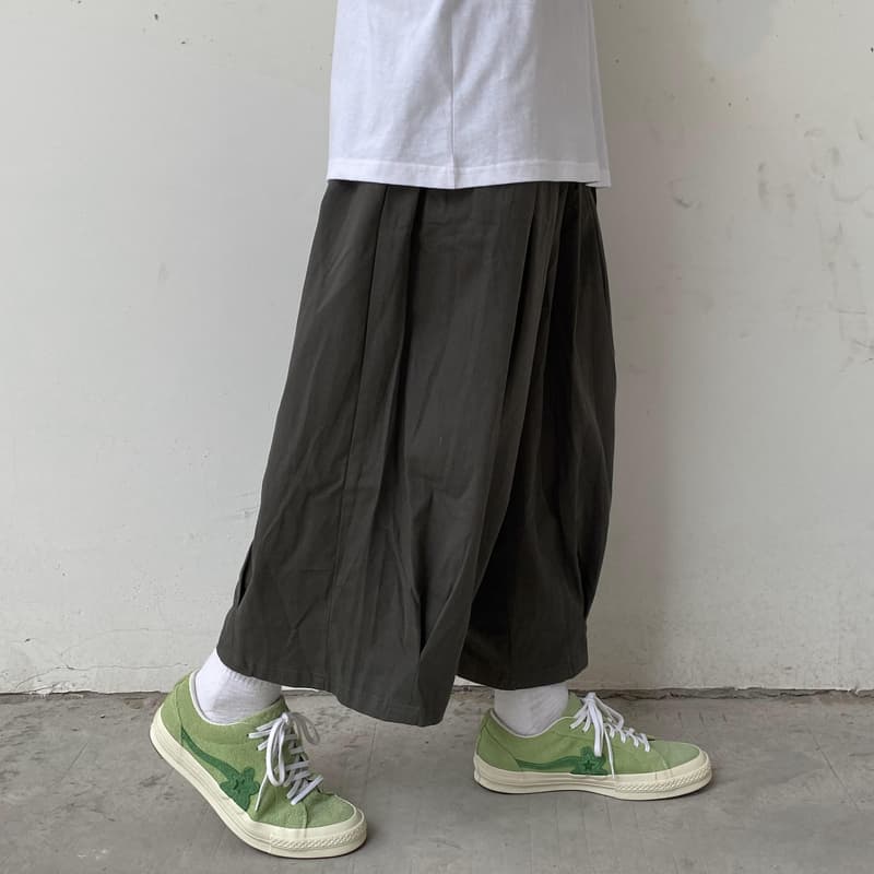 ワイドパンツ メンズ ゆったり八分丈カーゴワイドパンツ