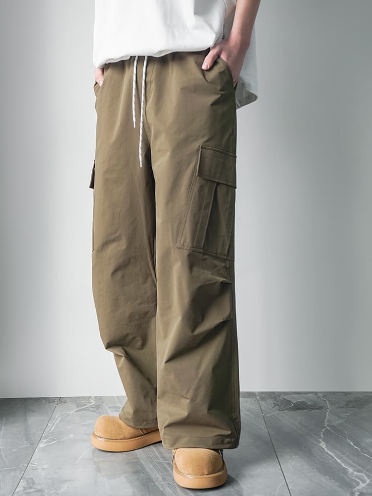 ワイドパンツ メンズ レトロ風マルチポケットワイドカーゴパンツ