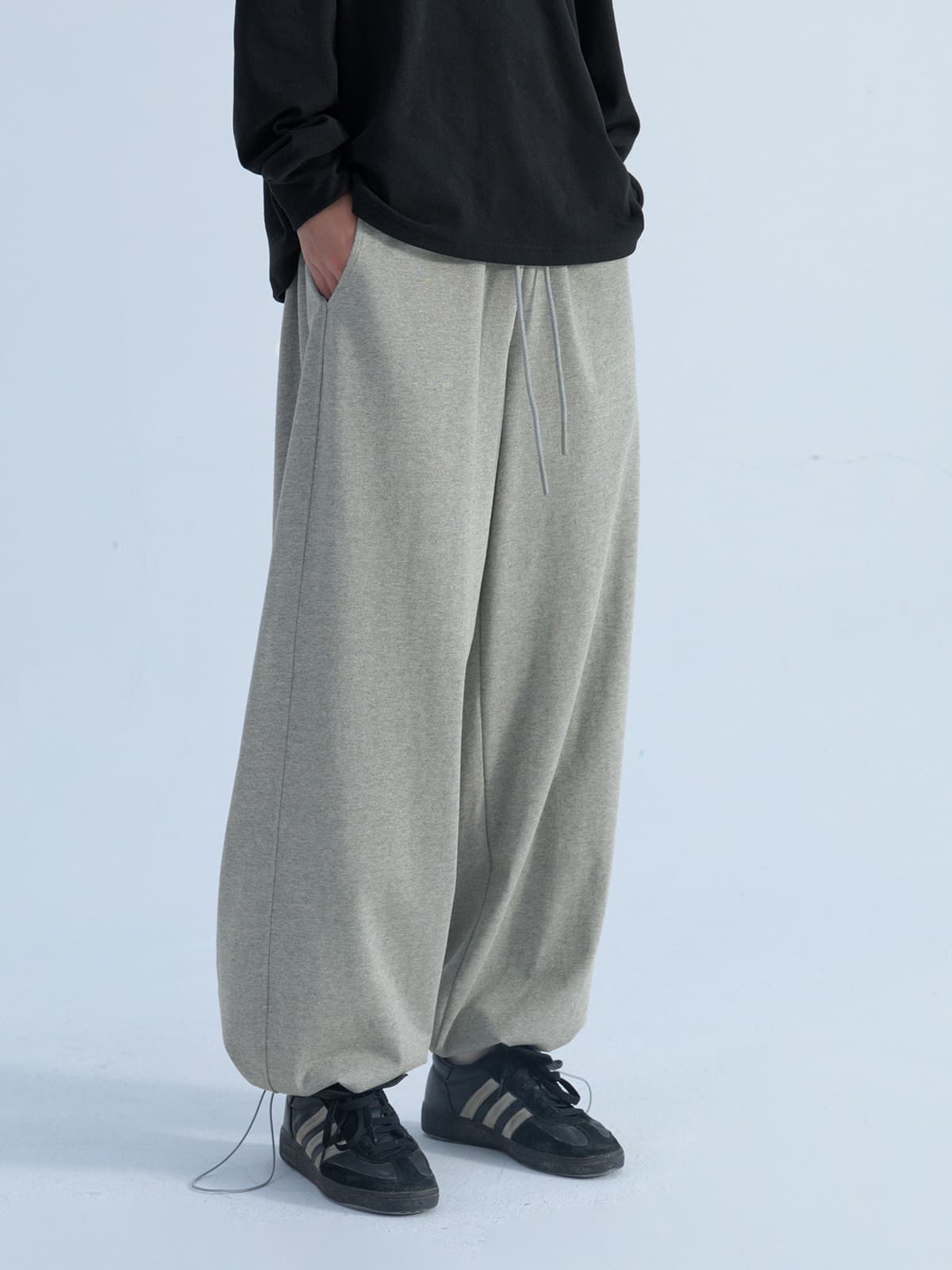 ワイドパンツ メンズ 厚手ニット素材 裾リブワイドスウェットパンツ
