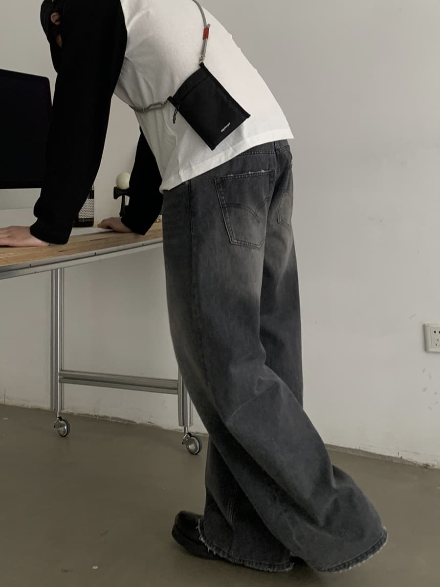 ワイドパンツ メンズ ヴィンテージ加工ゆったりストレートジーンズ