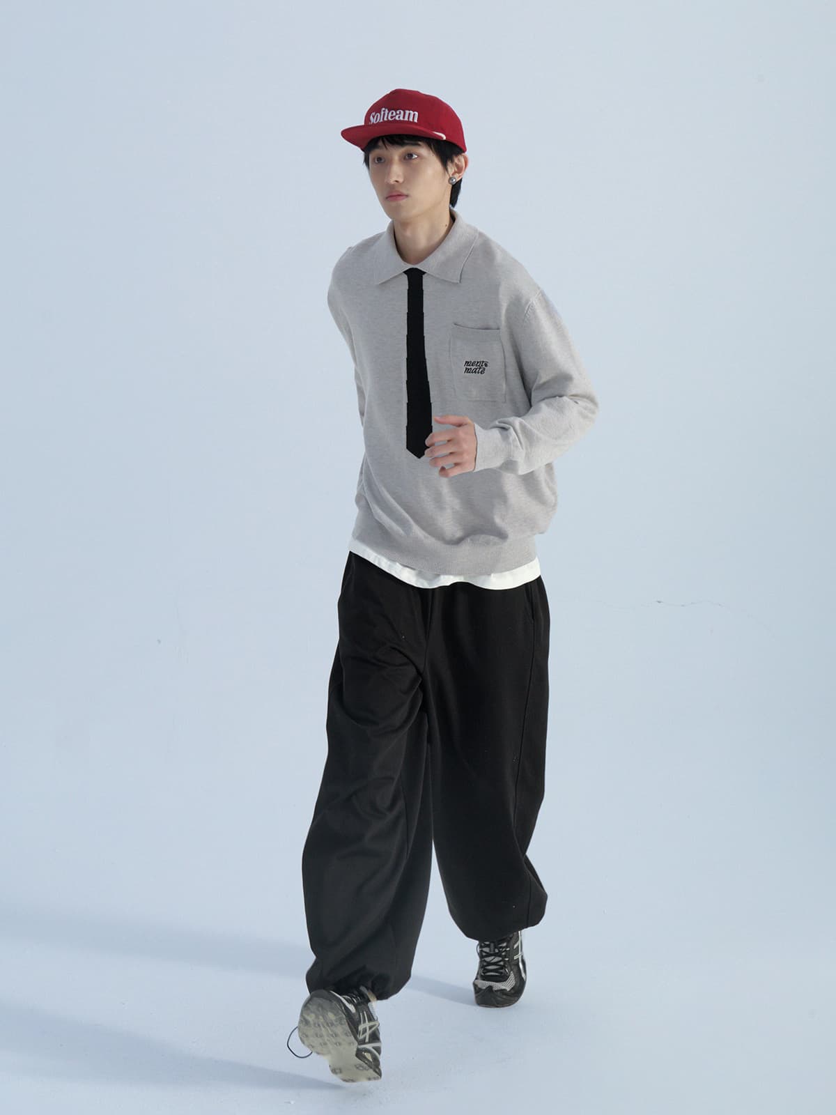 ワイドパンツ メンズ 厚手ニット素材ワイドスウェットパンツ