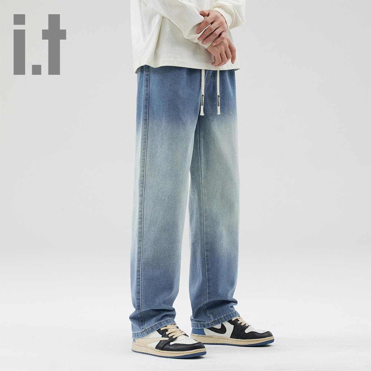 ワイドパンツ メンズ ワイドパンツ メンズ グラデーションドローコード ワイドデニム