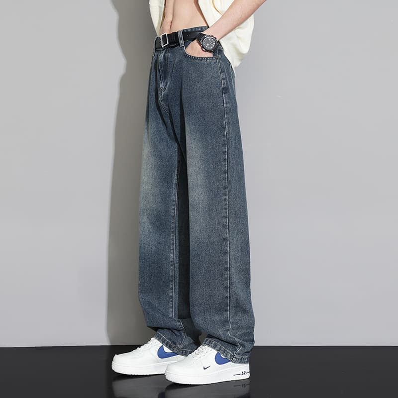 ワイドパンツ メンズ レトロ風ゆったりストレートジーンズ