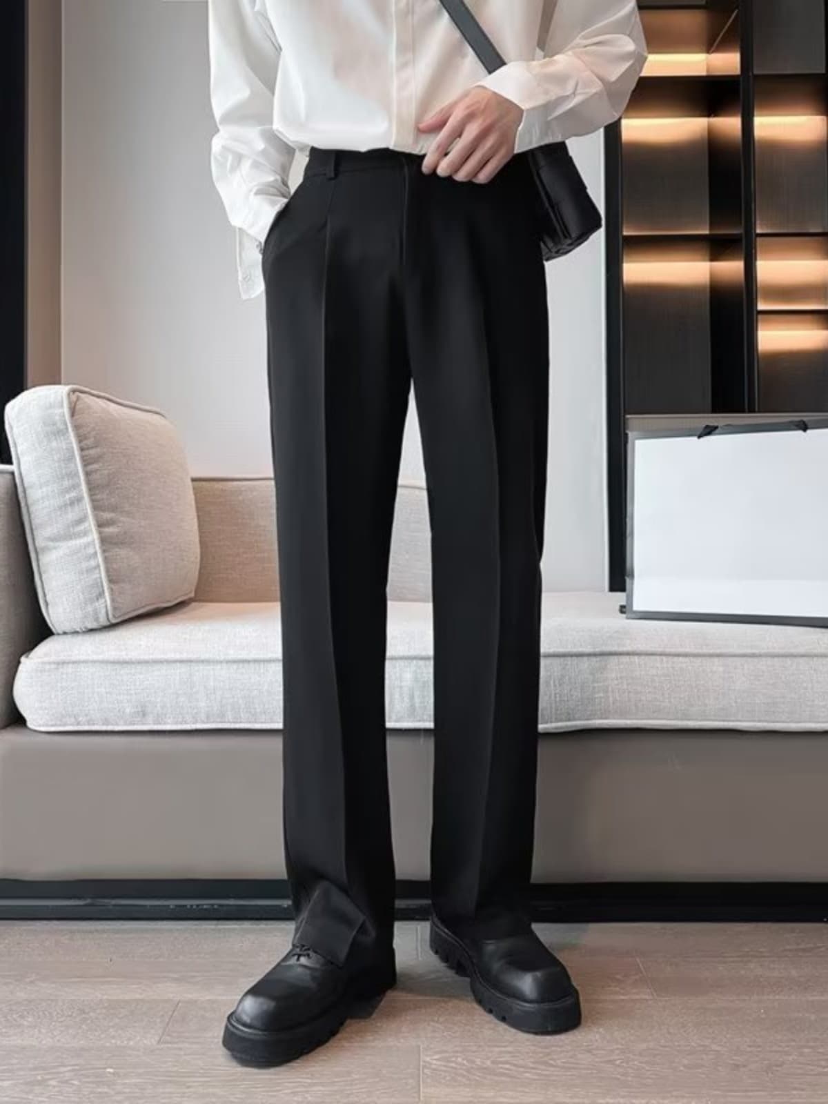 ワイドパンツ メンズ ストレートシルエット ドレープ感 ワイドスラックス