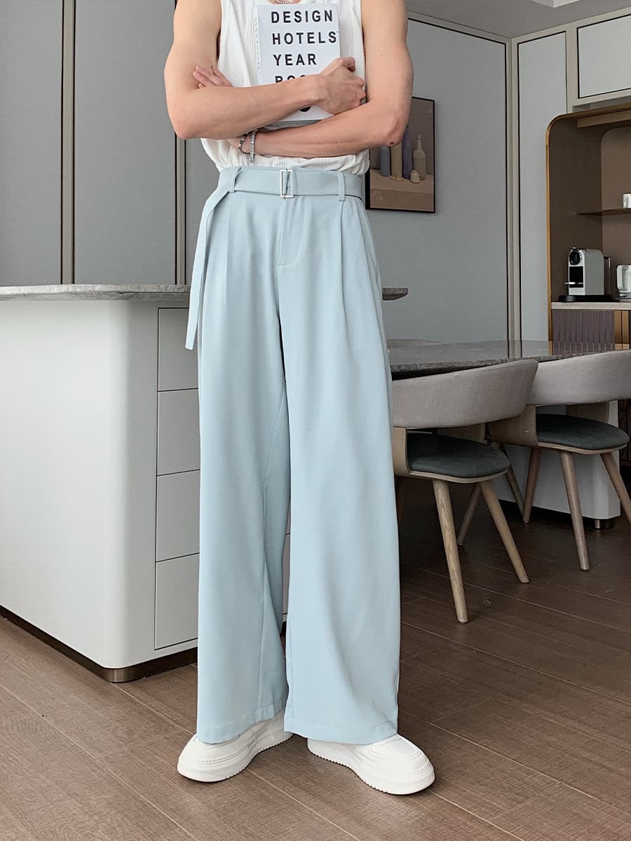 ワイドパンツ メンズ ワイドパンツ メンズ 贅沢ドレープ ベルト付きスラックス
