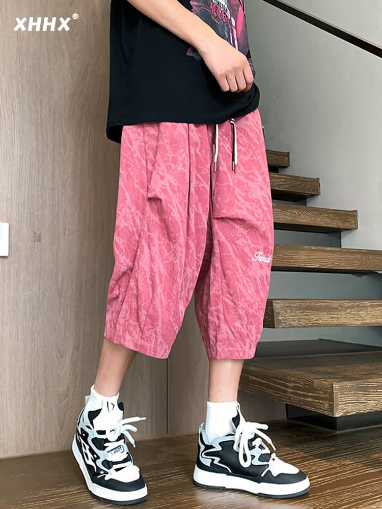 ワイドパンツ メンズ タイダイ柄七分丈ワイドパンツ