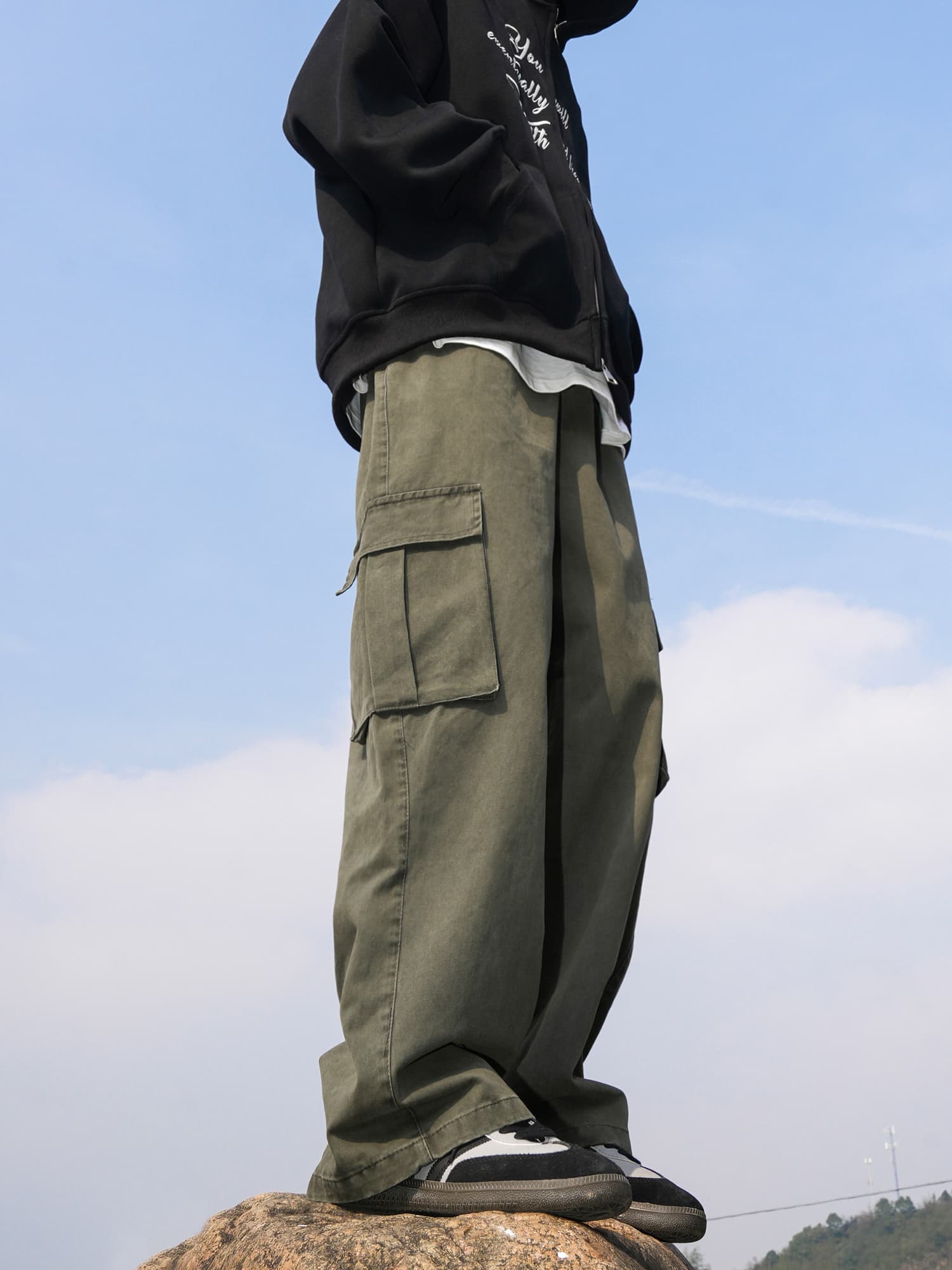 ワイドパンツ メンズ ワイドパンツ メンズ ゆったり実用的マルチポケットパンツ