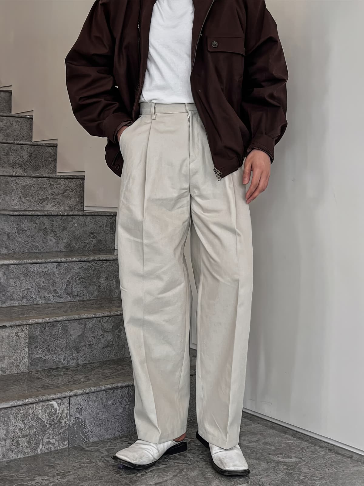 ワイドパンツ メンズ ダブルタック入り ドレープ感 ワイドスラックス