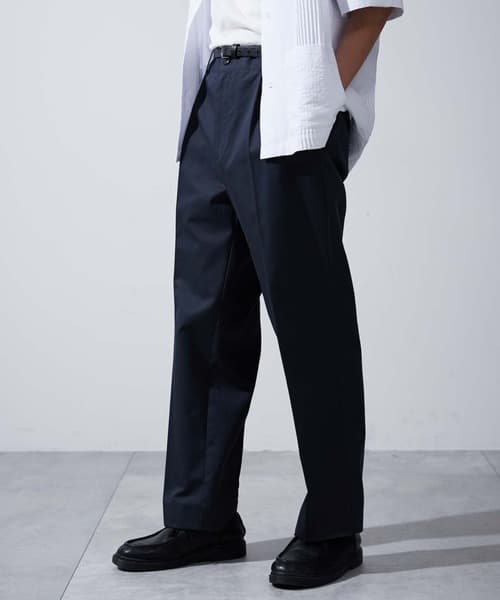 ワイドパンツ メンズ ワンボタンハーフゴムストレートパンツ
