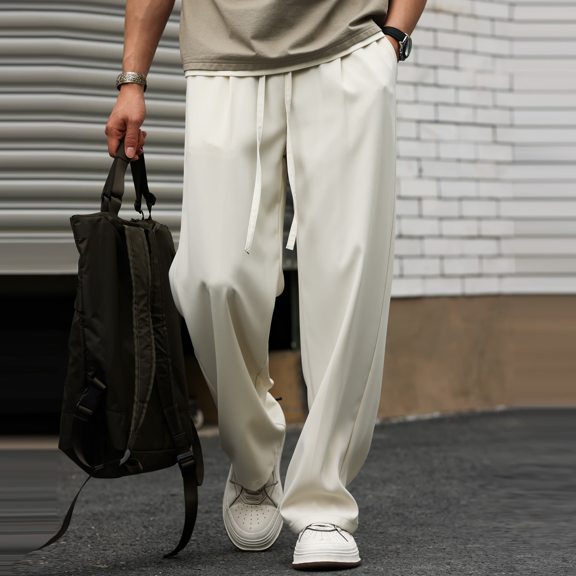 ワイドパンツ メンズ 立体抗シワ加工ワイドパンツ