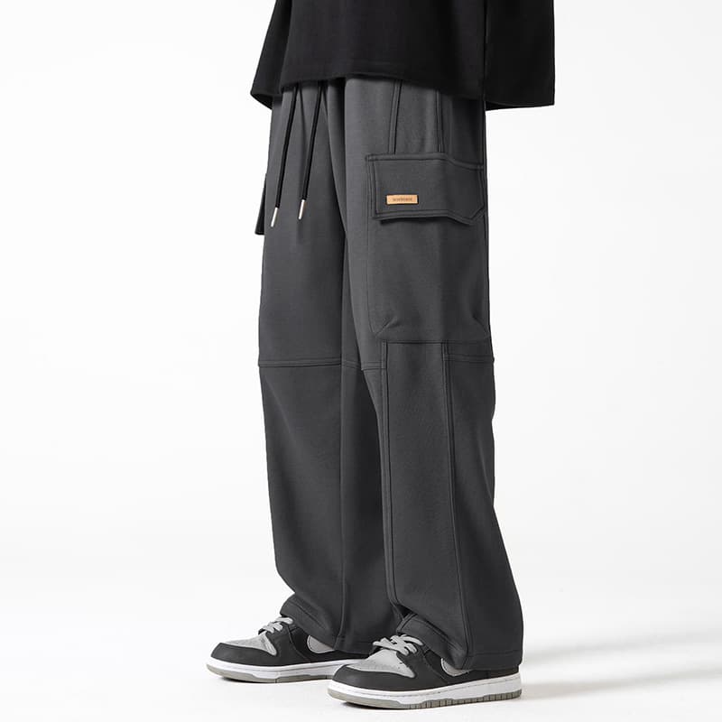 ワイドパンツ メンズ 機能的ポケット付きストレートワイドスウェットパンツ
