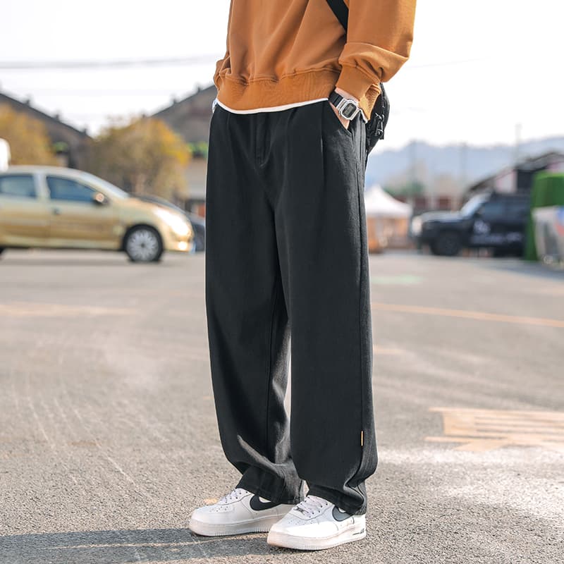 メンズワイドパンツ ゆったりシルエット　ストリート感覚　極上ワイド切替ジーンズ