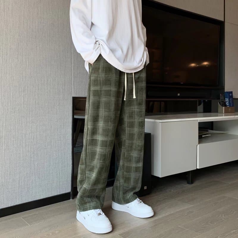 ワイドパンツ メンズ ワイドパンツ メンズ 格子柄ゆったりスラックス