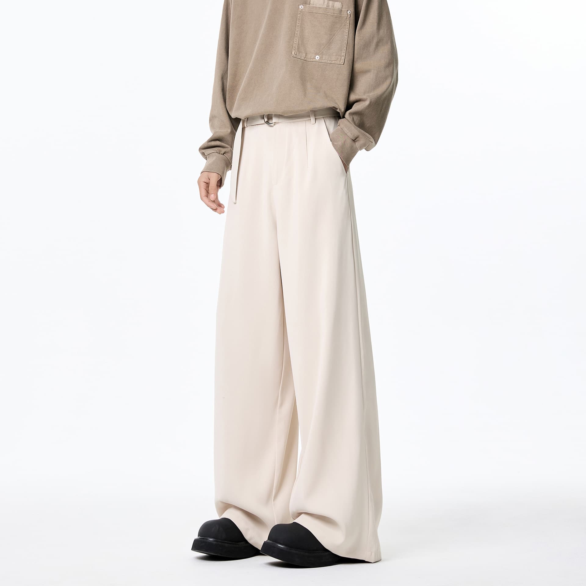 ワイドパンツ メンズ ワイドパンツ メンズ 洗練ゆったりロングスラックス