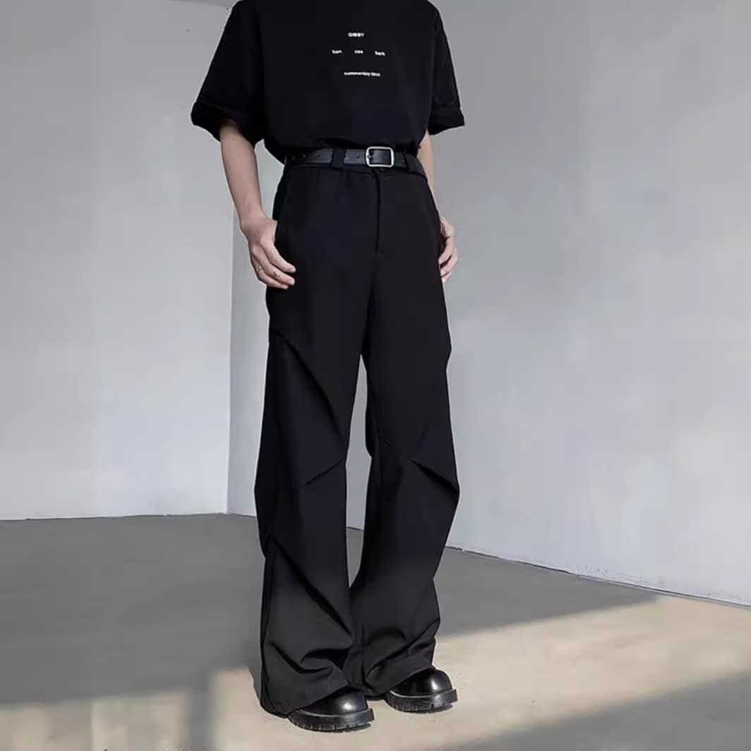 ワイドパンツ メンズ プリーツデザイン ワイドスラックス