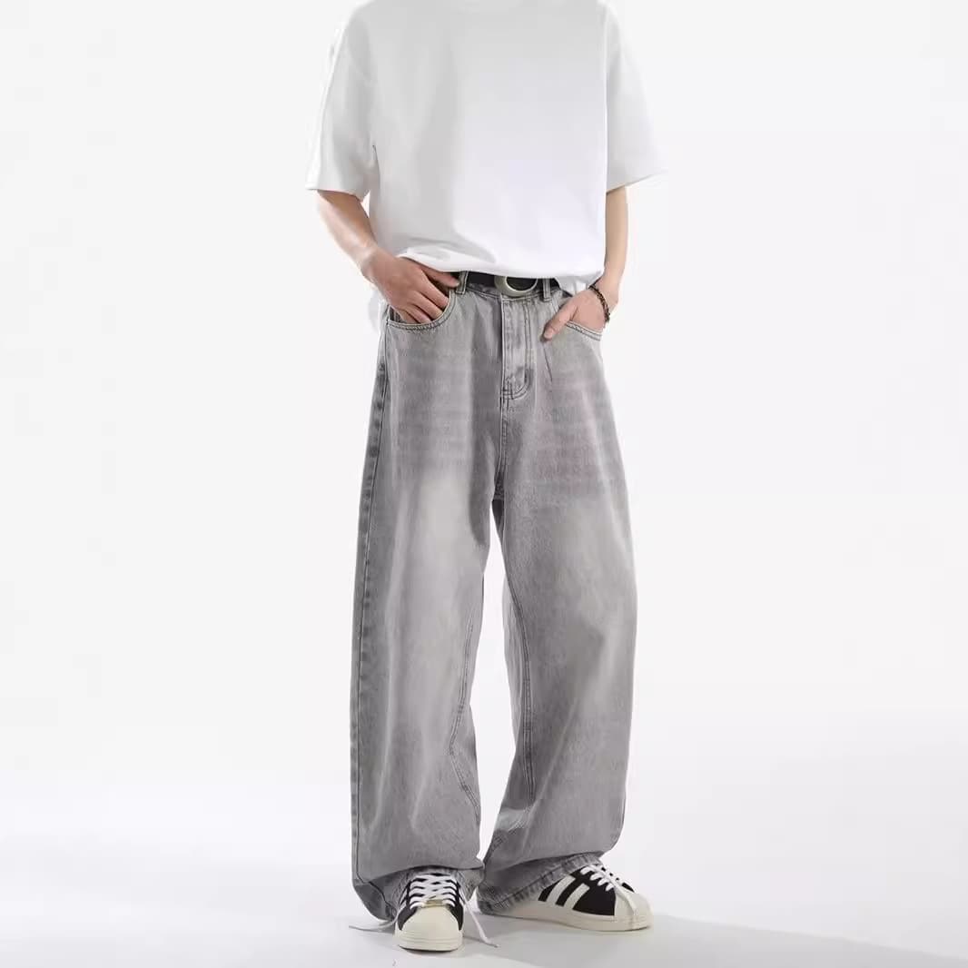ワイドパンツ メンズ レトロ加工ワイドデニムパンツ