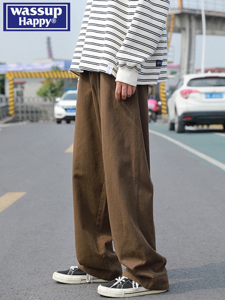 ワイドパンツ メンズ 綿素材ストレートシルエットワイドパンツ
