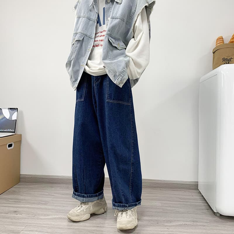 ワイドパンツ メンズ ゆったりストレート ワイドデニムパンツ