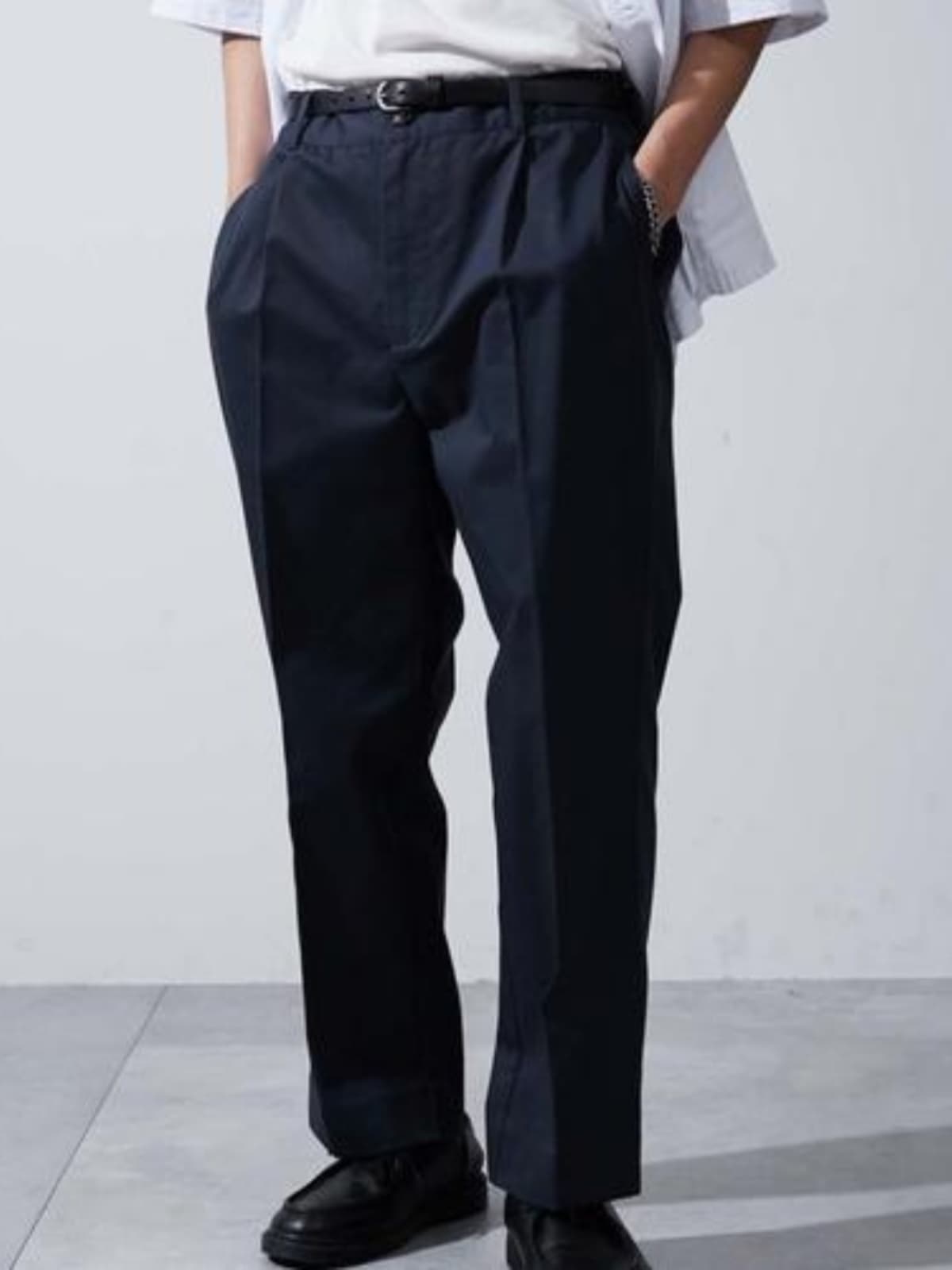 ワイドパンツ メンズ ワンボタンハーフゴムストレートパンツ