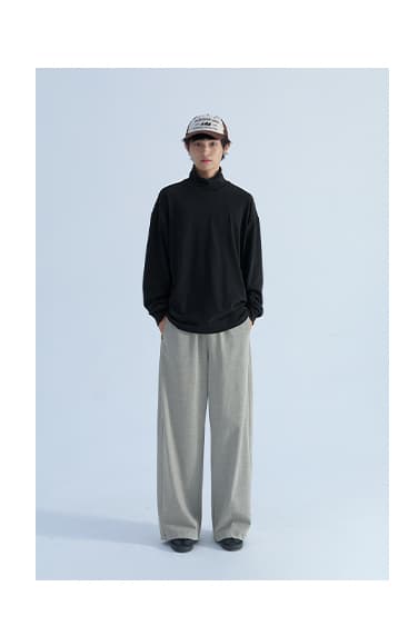 ワイドパンツ メンズ 厚手ニット素材 裾リブワイドスウェットパンツ