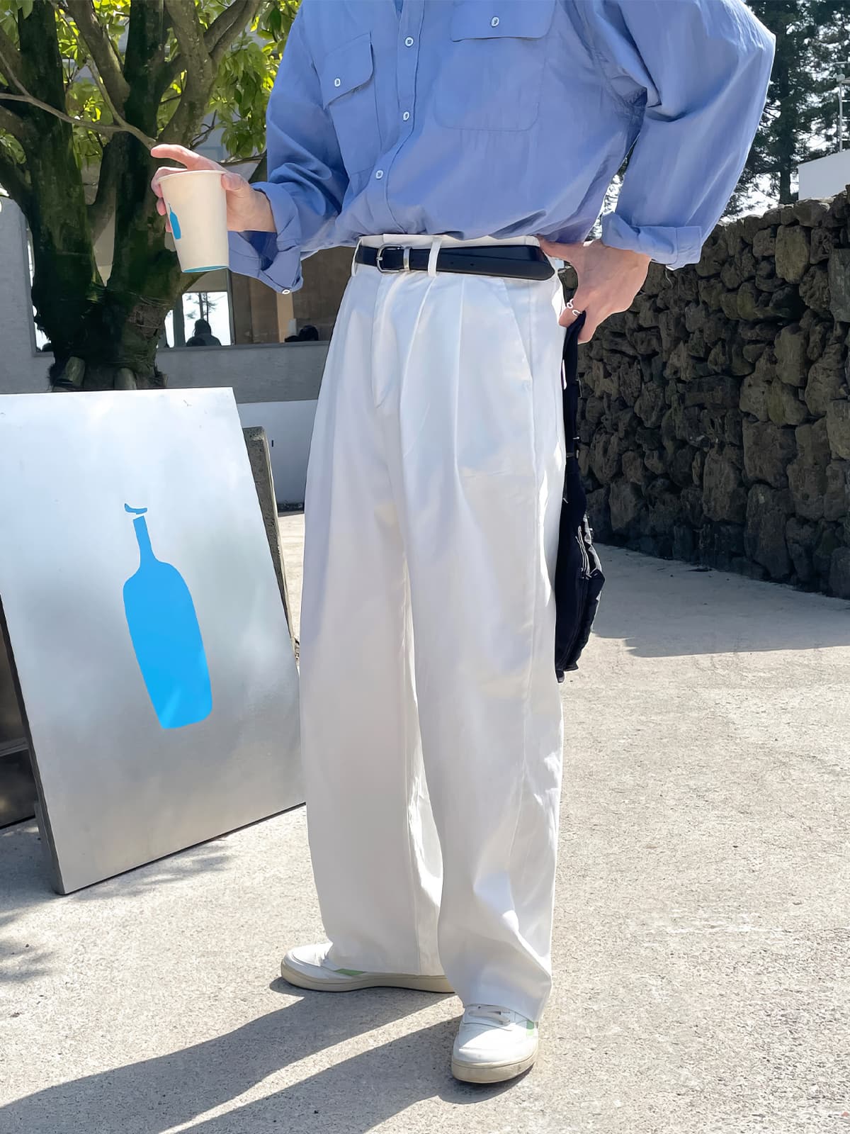 ワイドパンツ メンズ ダブルタック入り ワイドパンツ ストレート