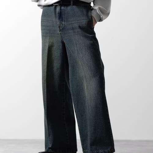 ワイドパンツ メンズ ヴィンテージ加工 ワイドデニムパンツ