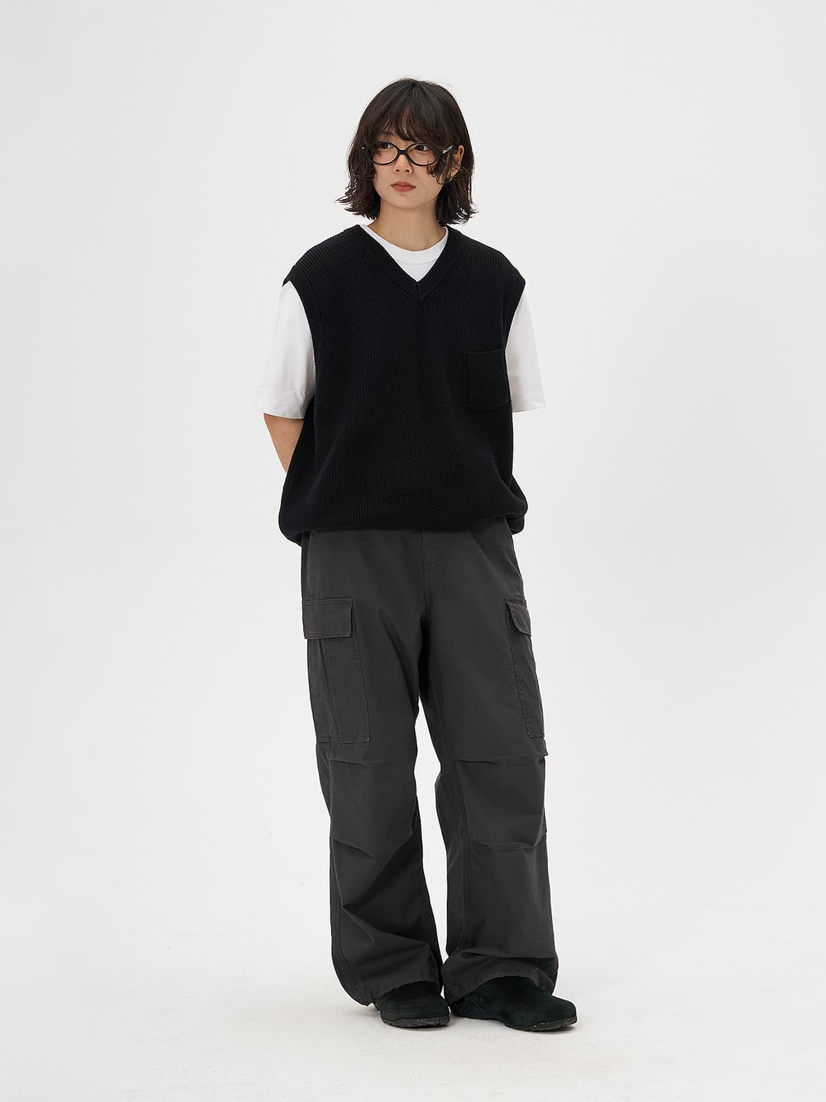 ワイドパンツ メンズ 竹節純綿ポケットワイドカーゴパンツ